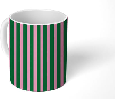 Mok - Koffiemok - Verticale strepen - Groen - Roze - Mokken - 350 ML - Beker - Koffiemokken - Theemok