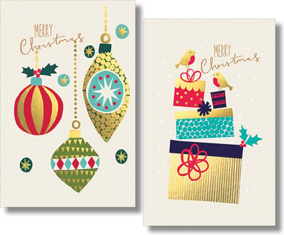 40 Kerstkaarten - Folie - Witte envelop - 10,5 x 16 cm - 2 motieven