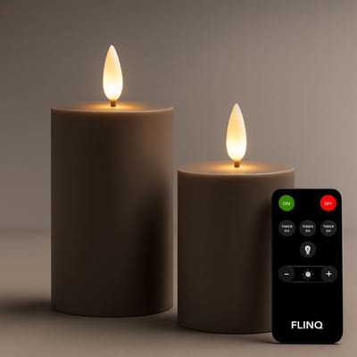 FlinQ LED Kaarsen met Bewegende Vlam - Volledig waterdicht en Uv-Bestendig - Voor Binnen & Buiten - Inclusief Afstandsbediening met Timer en Dimfunctie - Nep Kaarsen met Flikkerende Vlam - Dinerkaarsen - 2 stuks