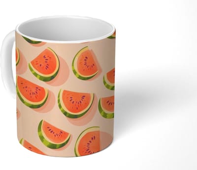 Mok - Koffiemok - Watermeloen - Schijfjes - Pitten - Rood - Mokken - 350 ML - Beker - Koffiemokken - Theemok