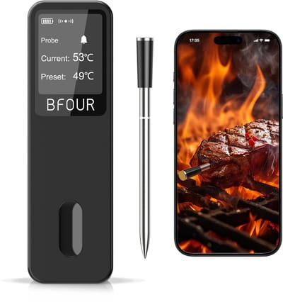 SnelShoppen - Vleesthermometer Draadloos Bluetooth Barbecuethermometer IP67 Waterdicht Kerntemperatuurmeter met Groot Display voor BBQ Oven Rotisserie