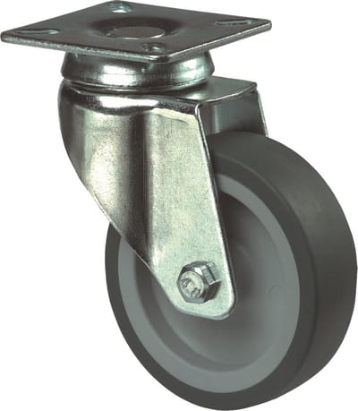 Zwenkwiel Grijs Rubber 75mm Bev. Pl Met Glijlager - 60 Kg - 1520722