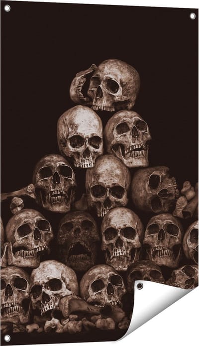 Gards Tuinposter Schedels - Doodshoofden - Doodskoppen - 60x90 cm - Tuindoek - Tuindecoratie - Wanddecoratie buiten - Tuinschilderij