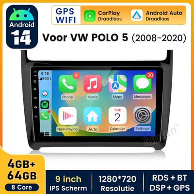 JUNSUN Autoradio | Geschikt voor VW Polo 6R 6C (2008-2020) Andriod 15 GPS Navi WIFI Bluetooth Carplay & Andriod Auto WIFI RDS FM 8-Kern | 4+64GB