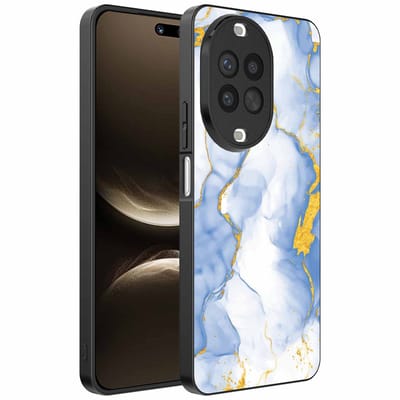 Geschikt voor Huawei Nova 14 Ultra Telefoonhoesje met Lichtblauw Goud Marmer Opdruk - TPU Backcover Case Lightblue Gold Marble Design - Smartphonica geschikt voor Huawei Nova 14 Ultra
