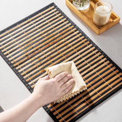 Candala Placemats, afwasbaar, set van 6, bamboe, 45 x 30 cm, antislip, voor keuken, bamboemat, slijtvast, hittebestendig, zwart