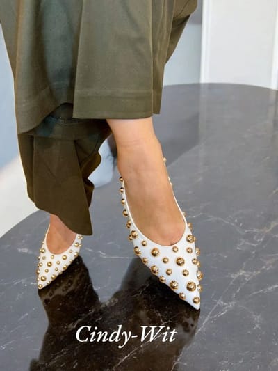 Barla Shoes - Cindy - Slingbacks met Studs - Wit