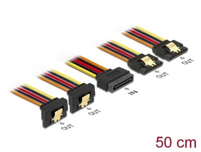 Delock Cable SATA 15 pin power plug with latching function > SATA 15 pin power receptacle 2 x straight / 2 x down 50 cm