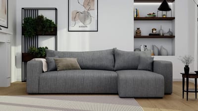 Hoekbank met slaapfunctie en bedlade – Luxe 3-zits slaapbank 145x248 cm met opbergruimte en omkeerbare chaise longue – Comfortabele uitklapbare bank voor woonkamer – Kleur: Baltimore Mouse – Novihome
