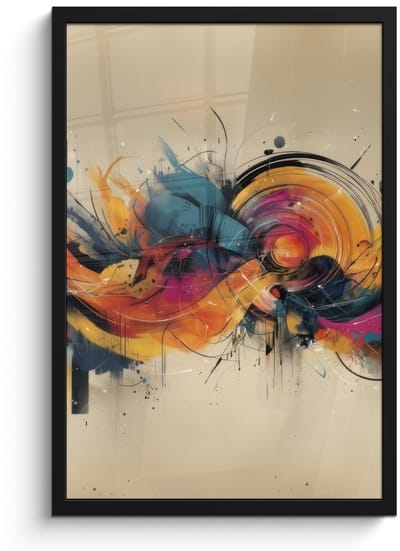 Poster in lijst - Fotolijst 40x60 cm - Posters - Explosie - Kleurrijk - Vormen - Abstract - Posterlijst zwart - Decoratie - Wanddecoratie woonkamer - Muurdecoratie slaapkamer