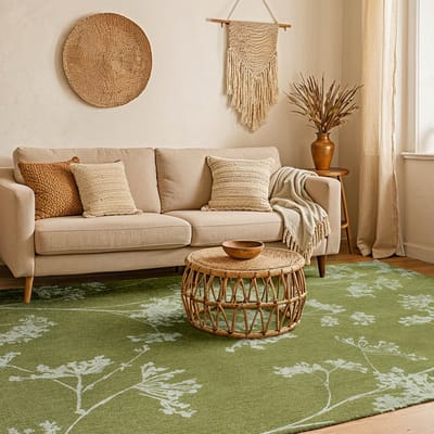 Binnen & Buiten Vloerkleed - 80 x 150 cm - Lola&Moi Parsley Blossom - Laagpolig Tapijt - Gerecycled PET - Made in Belgium - Circulair