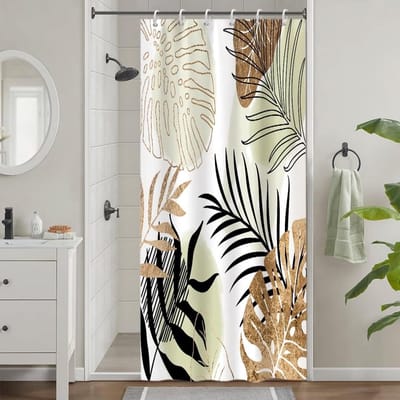 Douchegordijn, schimmelbestendig, klein douchegordijn, 90 x 180 cm, tropische saliegroen, palmbladeren, abstract, badgordijnen, wasbaar, waterdicht, badgordijnen met 6 haken