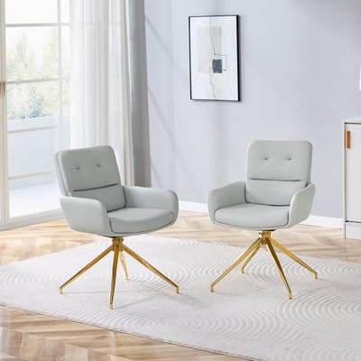 Draaibare Eetkamerstoel-Set van 2-360° Draaibaar-grijs, goudkleurig-Ergonomische Zitting en Rugleuning-Eetkamerstoel met Armleuningen