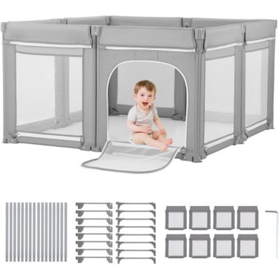 VEVOR Babybox, 200 x 178 cm, Peuterbox, Opvouwbare Speeltuin met Ritsdeur en Zacht Ademend Gaas, Veilig Activiteitencentrum voor Binnen- en Buitengebruik
