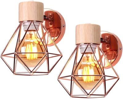 2 Stuks Industriële Wandlamp 90° Draaibare E27 Kooilamp voor Slaapkamer Gang Woonkamer Roze