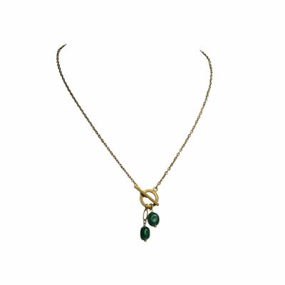 FlowJewels - ketting - stainless steel - natuursteen - goud - groen