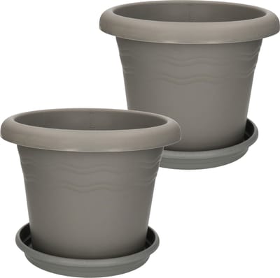 Plantenpot/bloempot Flori met onderschaal - set van 2x - 26 cm - kunststof