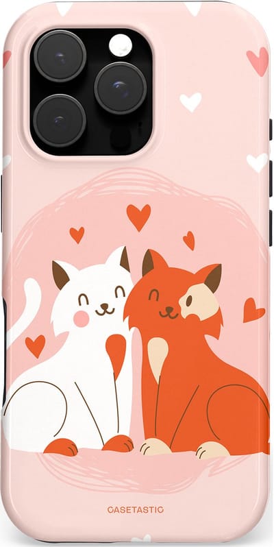 Casetastic hoesje geschikt voor Apple iPhone 16 Pro - MagSafe - Dubbellaagse bescherming - Romantische Katten Liefde - Fashion Case - Zand Perzik Wit Lichtroze