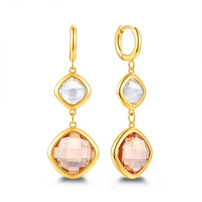 CO88 Collection 8CE-70631 Dames Oorringen met Glasstenen - Oranje & Wit - Goudkleurig RVS (Stainless Steel) - Cadeau voor Haar