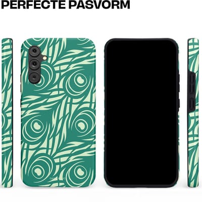 Casetastic hoesje geschikt voor Samsung Galaxy A34 (2023) 5G - Dubbellaagse bescherming - Troste Turquoise Pauw Veren - Fashion Case - Turquoise Mintgroen Crème