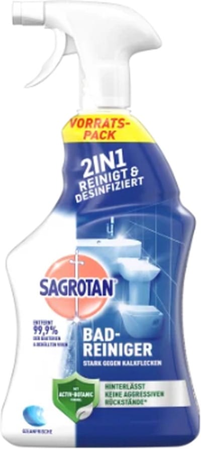 SAGROTAN Badkamerreiniger - 1 Liter | 2-in-1 Badkamerreiniger met Desinfectiemiddel - Verwijdert hardnekkig vuil - Kalkresten - Zeepresten - Reiniging en Desinfectie