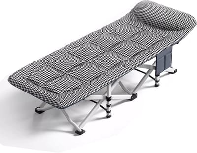 Opvouwbaar campingbed - Gastenbed matras - Comfortabel slapen - Driehoekige staalstructuur - Eén maat - Zwart