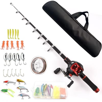 Canne à pêche et moulinet Combo canne à pêche télescopique de 2.1 m avec moulinet Baitcasting à gauche Left Hand