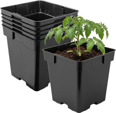 Garronda Set van 5 vierkante kunststof bloempotten met drainagegaten voor tuin (Zwart, 16 x 16 x 16 cm (3L)) GD-KW-S