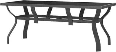 Tuintafel Outdoor - Eettafel Balkon - Buiten dineren - Gehard glas blad - 180x80x70 cm - Grijs zwart