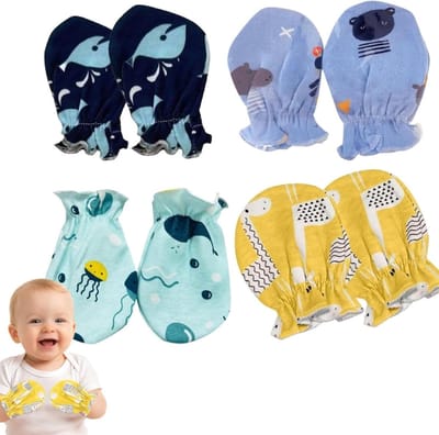 Dunne en ademende katoenen babywanten voor pasgeborenen, krasbestendig met diermotieven, ideaal cadeau voor jongens en meisjes, 4 paar voor de zomer