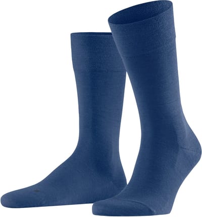 FALKE Sensitive Berlin met comfort tailleband wol katoen sokken heren blauw - maat 39-42