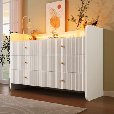REDOM Dressoir 120x40x75 cm van spaanplaat en metaal, modern ontwerp met LED-verlichting en 6 laden