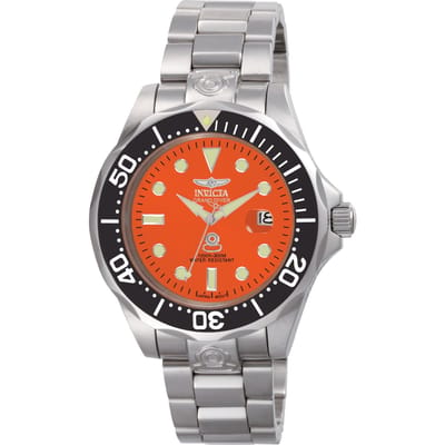 Invicta Grand Diver 4186 Heren Horloge - Automatisch Uurwerk - Roestvrij Staal met oranje Wijzerplaat - 47mm