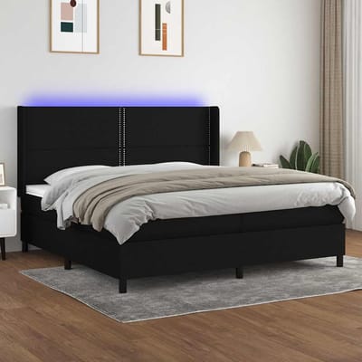 vidaXL - Boxspring - met - matras - en - LED - stof - zwart - 200x200 - cm
