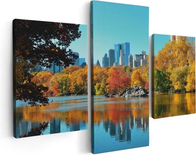 Artaza Canvas Schilderij Drieluik Central Park In New York Tijdens De Herfst - 90x60 - Foto Op Canvas - Canvas Print