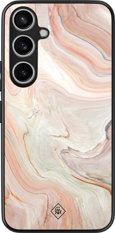 Casimoda® hoesje - Geschikt voor Samsung Galaxy A35 5G - Marmer Waves - Zwart TPU Backcover - Water - Bruin/beige