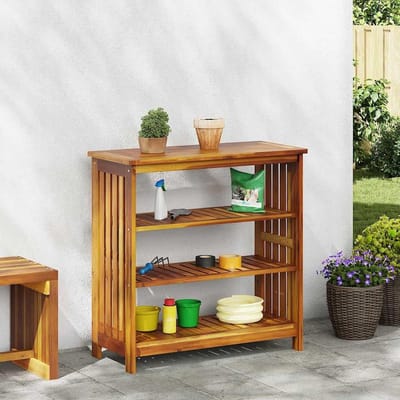Tuinkast met plank - Buitenopberger - Terras Organiseren - Massief acaciahout - 90 x 40 x 90 cm - Bruin