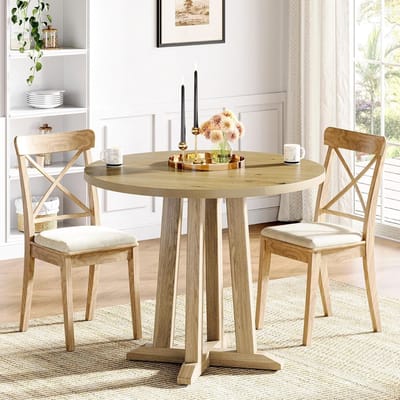 Tribesigns Ronde Eettafel - Keukentafel - 80 x 80 x 75 cm - Houten Eettafel Voor 2-4, Keukentafel met Houten Tafelblad en Poten - Natuurlijke Houtkleur