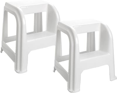 Forte Plastics Keukenkrukje/opstapje - 2x - met 2 treden - wit - kunststof - 43 x 43 x 46 cm