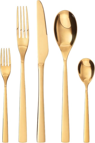 Gouden 10-delige Bestekset voor 2 Personen van Roestvrij Staal