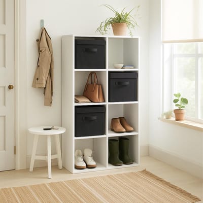 powerking Opbergdoosbakken, 2 stuks opvouwbare stoffen opbergkubus met deksel, kledingorganizer lade voor kast en speelgoedopslag, 27 x 27 x 28 cm, zwart