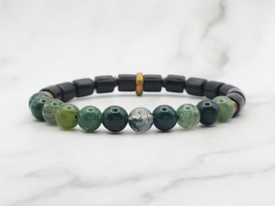 Mei's - Tibetan Moss Stones - armband dames - koper goud/zwart/groen - polsmaat 15,5 cm