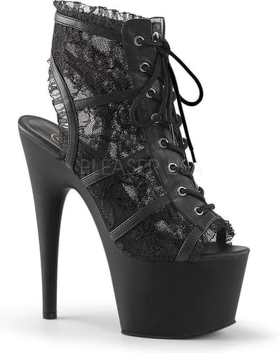 Adore-796LC plateau peeptoe enkellaars met kant en stiletto hak zwart - (EU 36 = US 6) - Pleaser