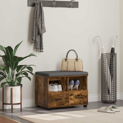 vidaXL Hallenbank met kussen met lade Gerookte Eik 60 x 38 x 46 cm