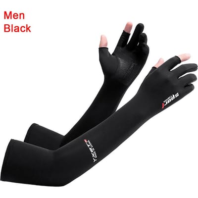 1 Paar Zomer Zonwerend IJs Mouw Ademend IJs Zijde Verlengde Twee Vinger Handschoenen Armmouwen Sport Rijden Rijden Mouw black