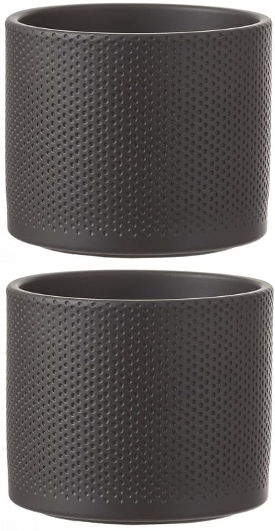 2x stuks bloempot in kleur relief donkergrijs keramiek voor kamerplant H14.5 x D17.5 cm- plantenpotten binnen