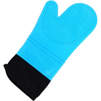 Ovenhandschoen met katoenen binnenlaag Hittebestendige ovenwanten Geïsoleerde antisliphandschoenen Magnetron blauw