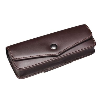 Brillenkoker van koeienhuid - Vintage brillenkoker - Unisex - Riemlus - Draagbaar aan riem - Knoopsluiting - Draagbaar - Beschermt brillen tegen krassen - Geschikt voor zonnebrillen, brillen, leesbrillen - Bruin