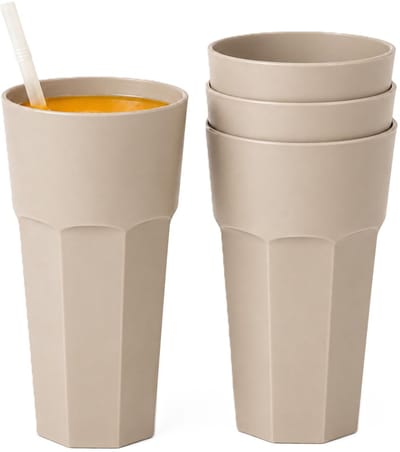 Plasticforte onbreekbaar drinkglas - 4x - kunststof - beige - 600 ml - drinkglazen - lichtgewicht - 9 x 16 cm - stapelbaar