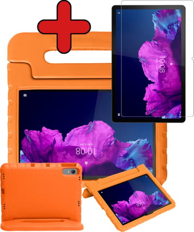 Hoesje - Geschikt voor Lenovo Tab P11 Plus - Met Screenprotector - Kinderhoes - Shockproof Bumper - Kidsproof Case - Tablethoes - Kinder Hoes Cover - Oranje